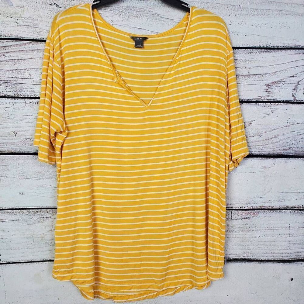 Eddie Bauer Mustard Yellow Stripe Tee L